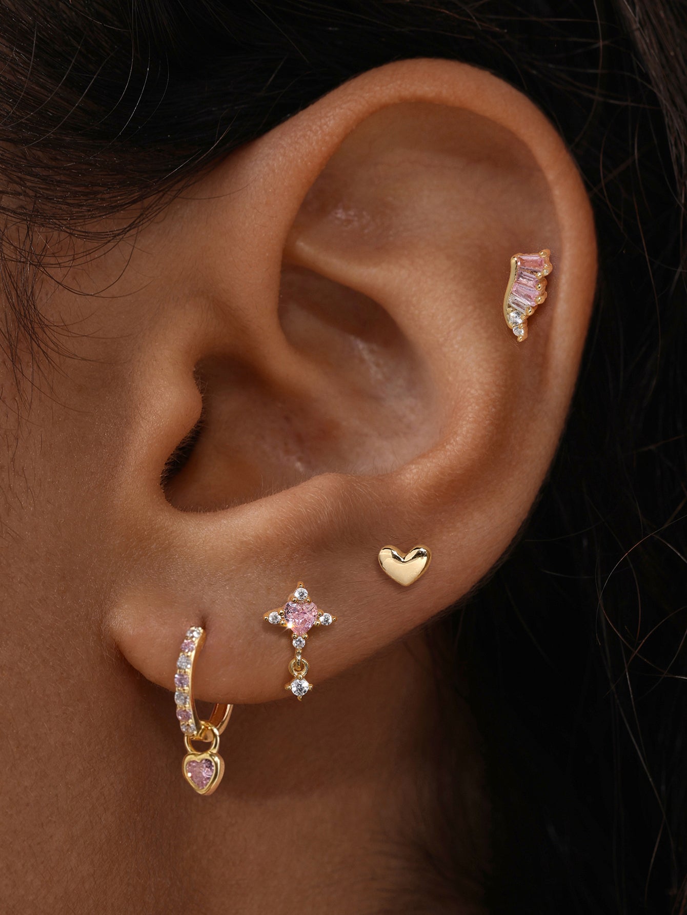 Pink Ritual Cross Drop Stud – 925 Sterling Silver Pink CZ Flatback