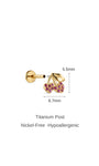 KOSINER Cherry Stud-afmetingen, 5,5 mm x 6,7 mm met hypoallergene titanium paal