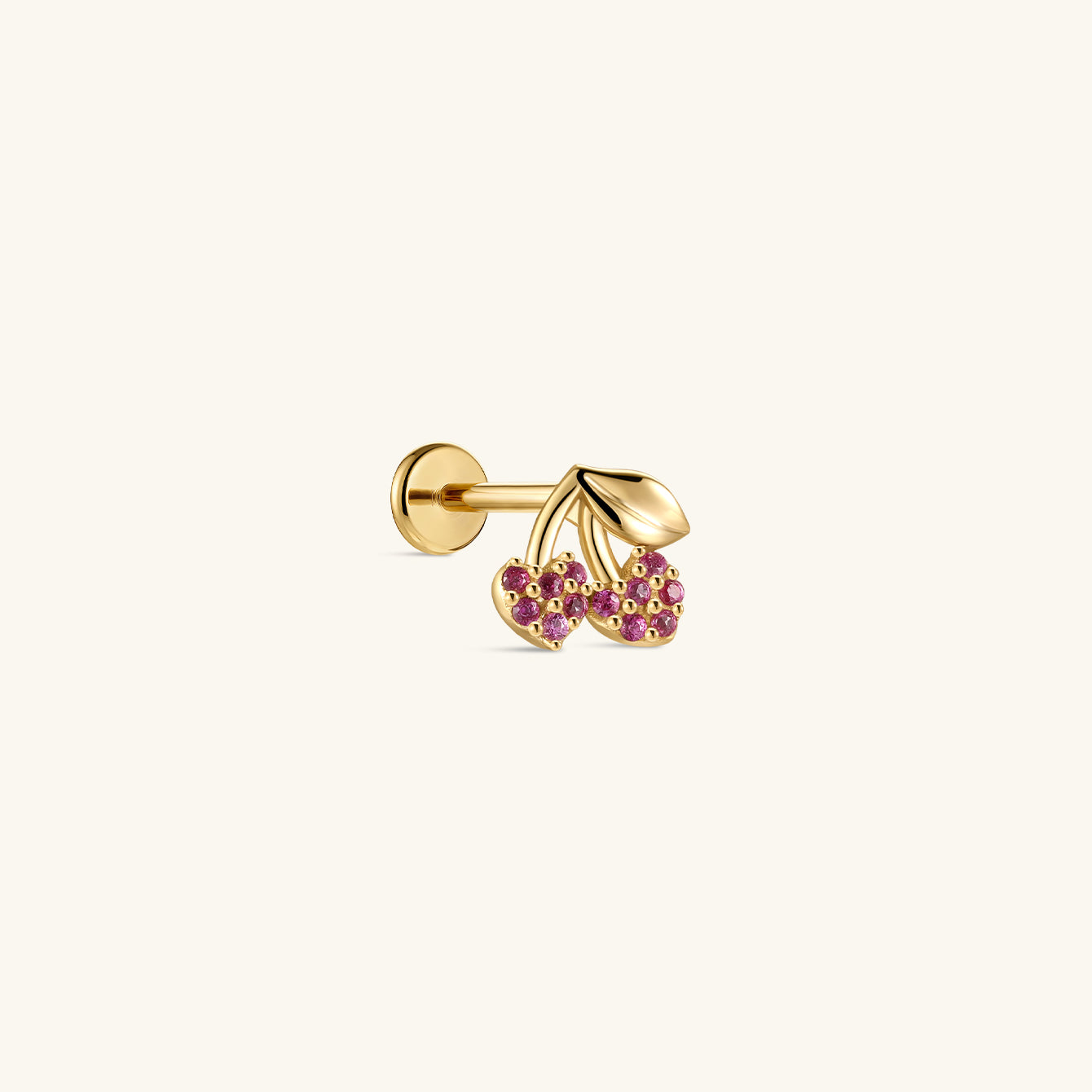 KOSINER Cherry Stud, vergulde 925 sterling zilveren piercingsieraden met platte achterkant