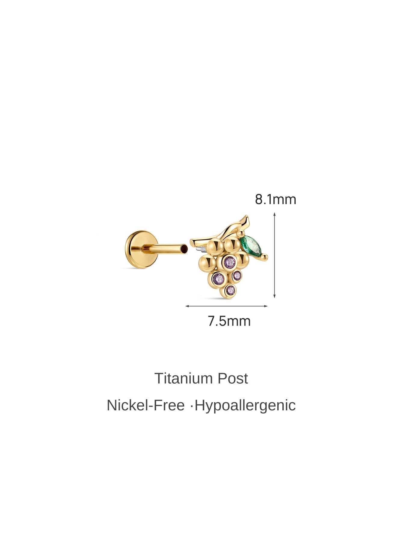 Orchard Grape Stud - 925 Sterling Silver Flat Back