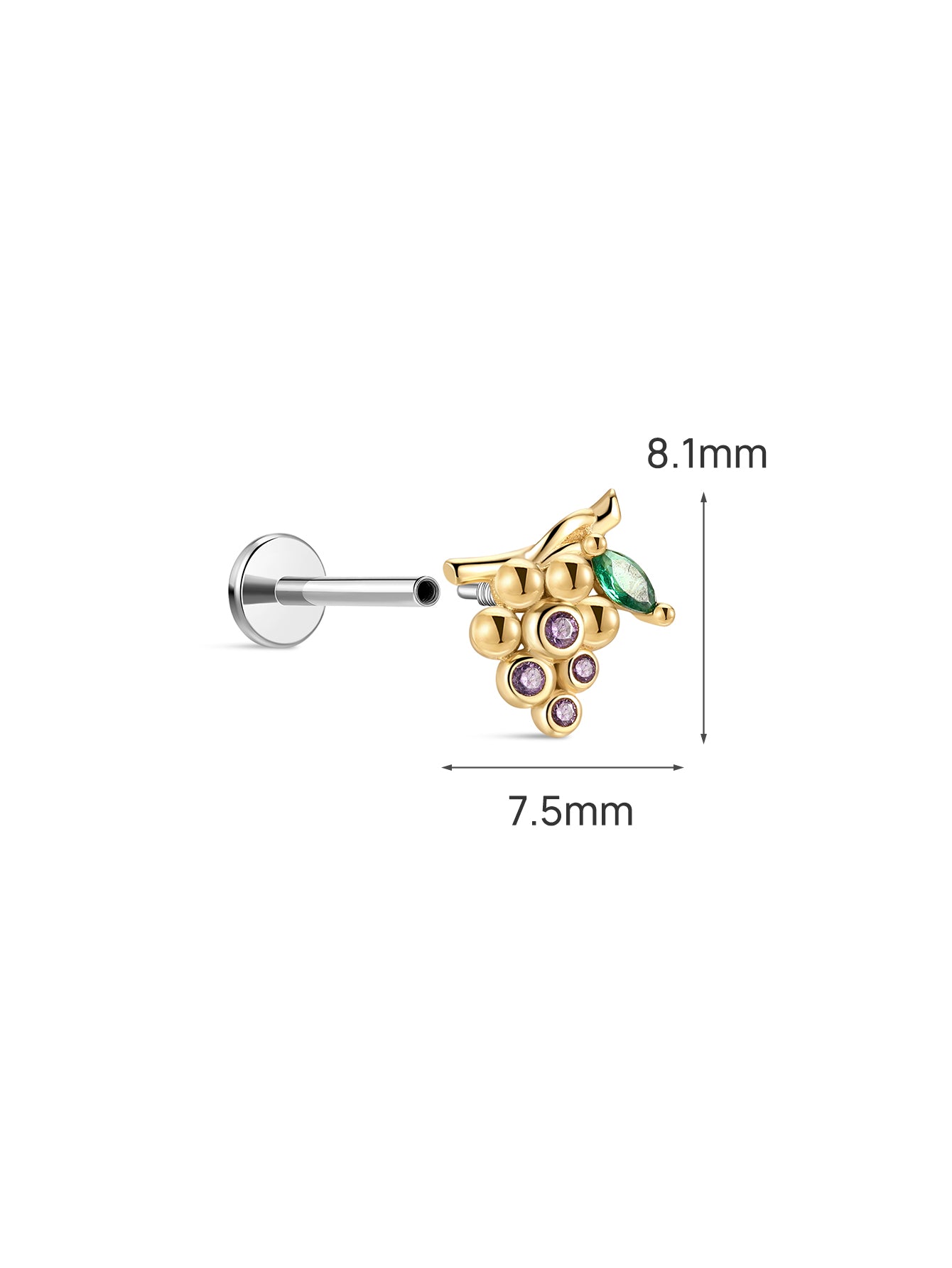 Orchard Grape Stud - 925 Sterling Silver Flat Back