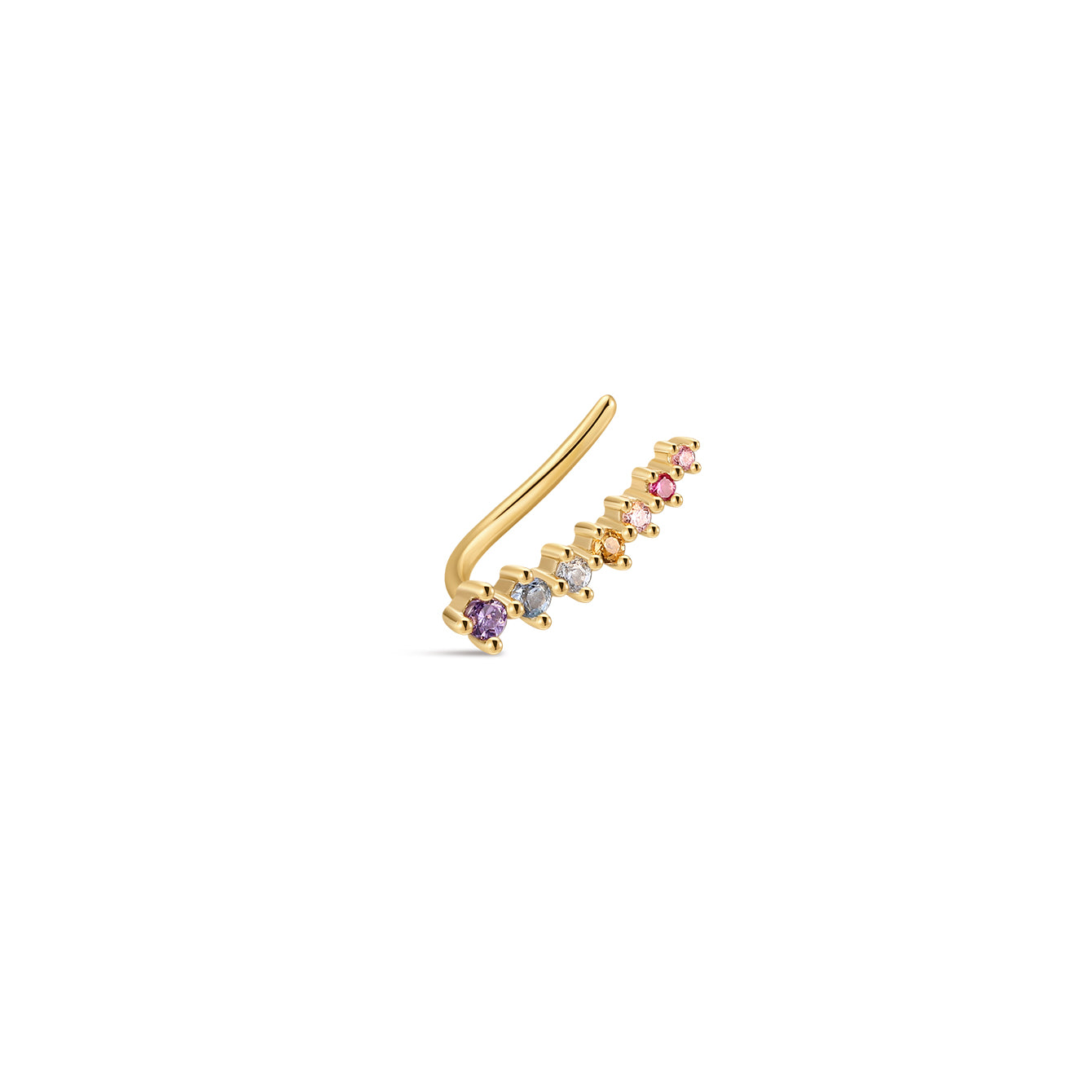 KOSINER 925 Sterling Silver Gold Plated Rainbow Gem Ear Climber, Curved Multi-Color CZ Crawler Cartilage Piercing Earring, Hypoallergenic Stackable for Helix Lobe