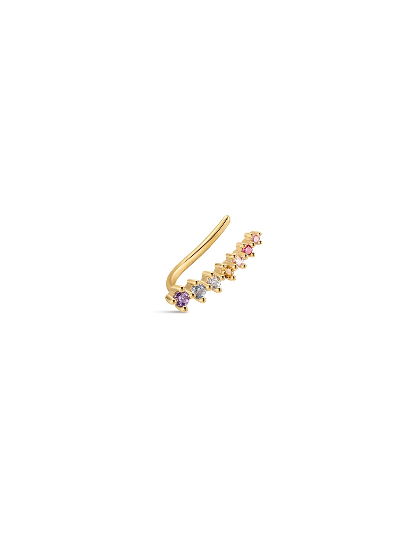 KOSINER 925 Sterling Silver Gold Plated Rainbow Gem Ear Climber, Curved Multi-Color CZ Crawler Cartilage Piercing Earring, Hypoallergenic Stackable for Helix Lobe