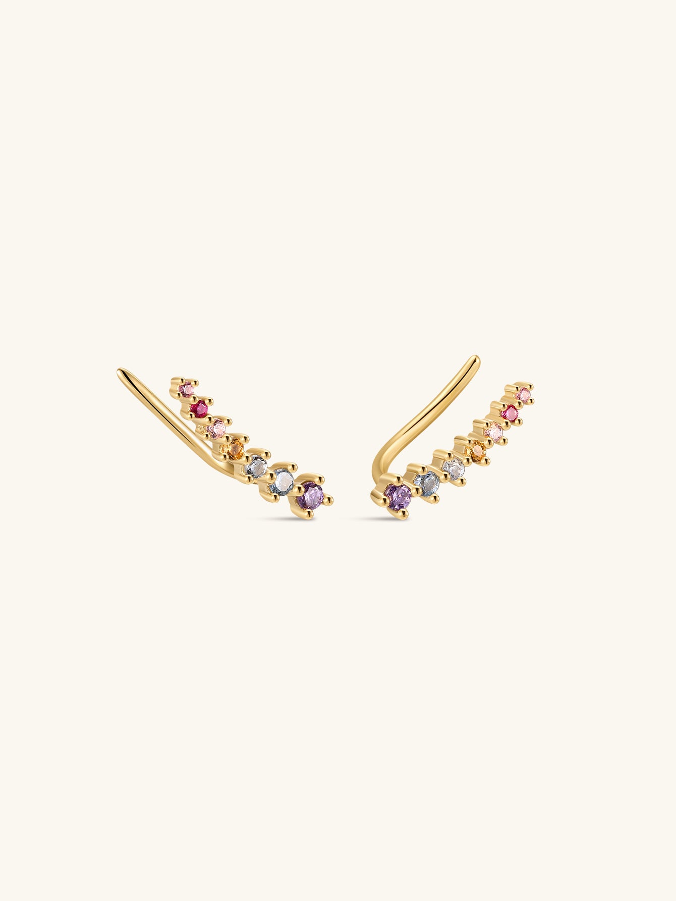 Rainbow CZ 18K Gold Plated Ear Climber is Gold ear cuffs with colorful gemstones