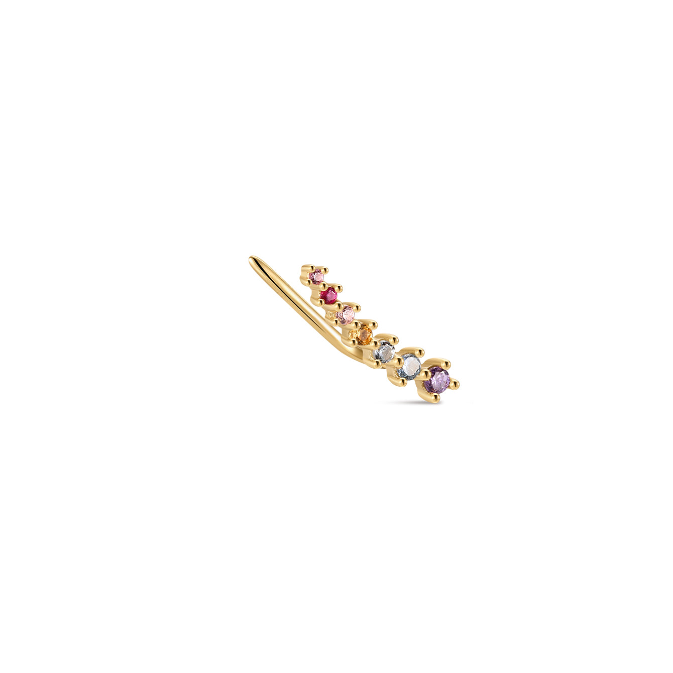 KOSINER 925 Sterling Silver Gold Plated Rainbow Gem Ear Climber, Curved Multi-Color CZ Crawler Cartilage Piercing Earring, Hypoallergenic Stackable for Helix Lobe