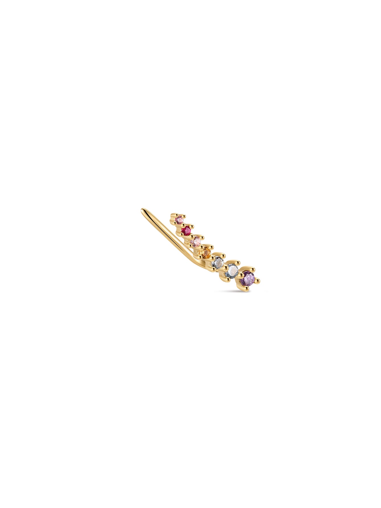 KOSINER 925 Sterling Silver Gold Plated Rainbow Gem Ear Climber, Curved Multi-Color CZ Crawler Cartilage Piercing Earring, Hypoallergenic Stackable for Helix Lobe