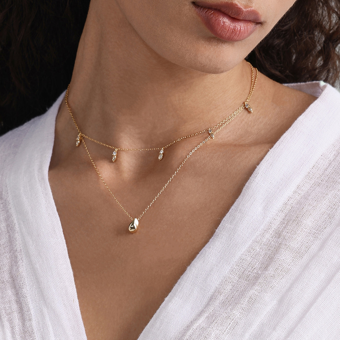 Kosiner Jewelry KOSINER Flow 18K Gold Vermeil Elegant Pear Chain Necklace
