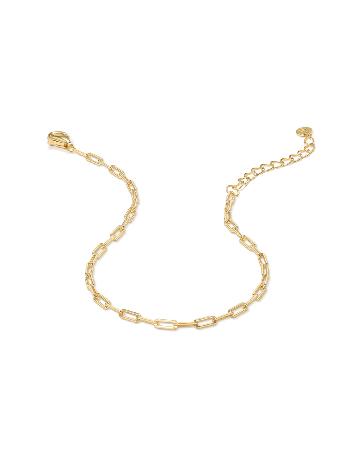 KOSINER 18K Gold Vermeil Boyfriend Chain Bracelet, Dainty Thin Paperclip Link Adjustable Bracelet for Women, Minimal Stackable Gold Chain Jewelry