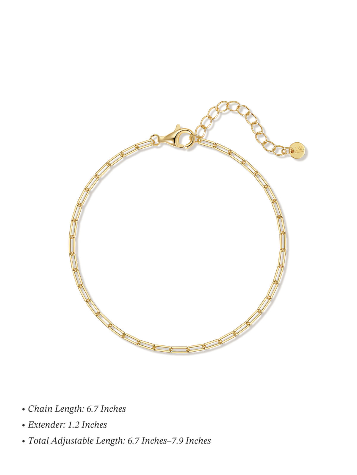KOSINER 18K Gold Vermeil Boyfriend Chain Bracelet, Dainty Thin Paperclip Link Adjustable Bracelet for Women, Minimal Stackable Gold Chain Jewelry