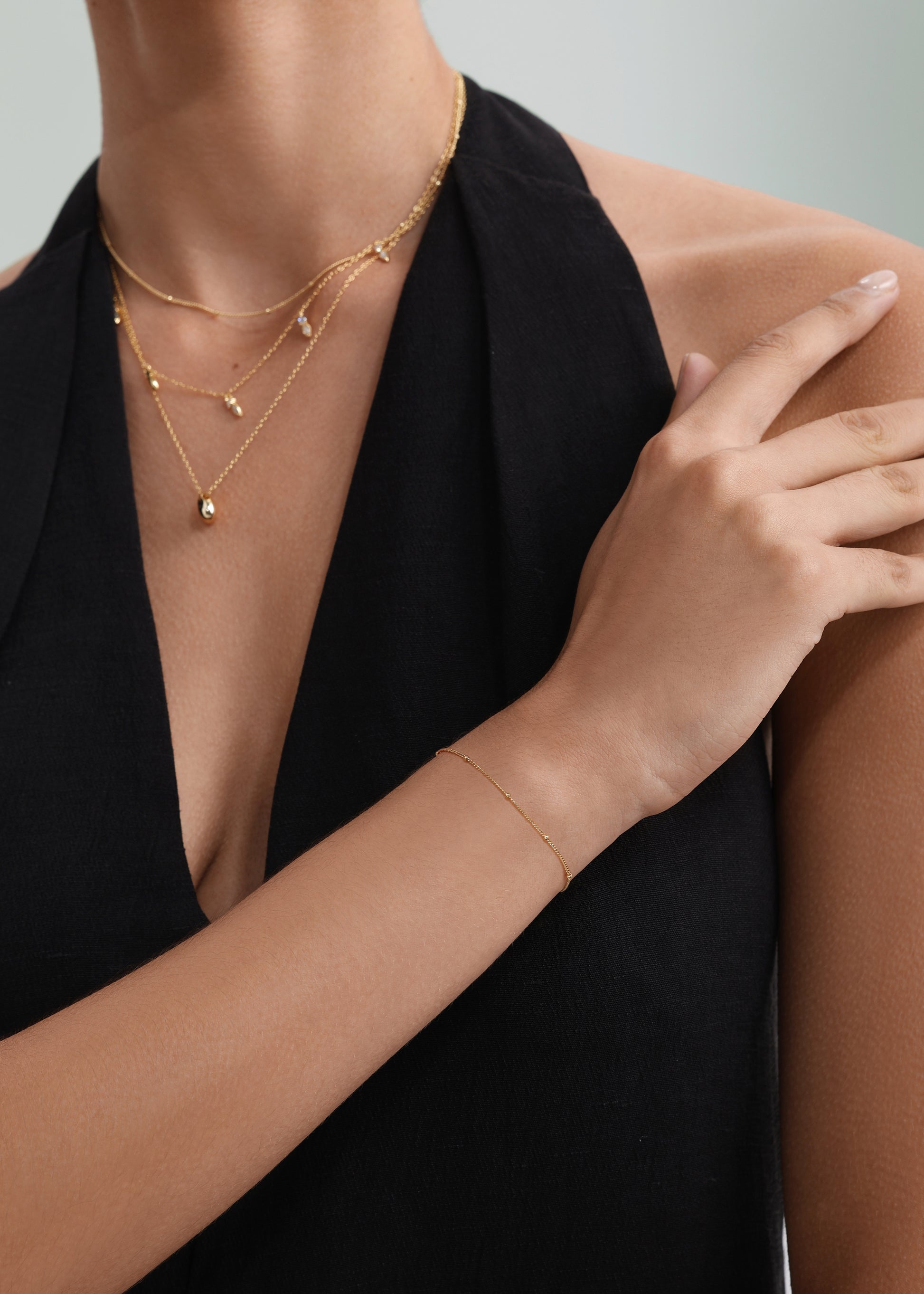 Pulsera de Cadena de Esferas de Oro Vermeil de 18k