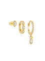 18K gold plated sterling silver earrings: stud, mini hoop, drop hoop with horse eye CZ & beaded edges.