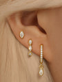 Gold plated sterling silver earring set: marquise stud, triple drop, hoop with dangle & dangle, CZ stones.
