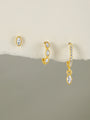 18K gold plated sterling silver earrings: marquise stud, mini hoop, drop hoop with CZ & beaded edges.