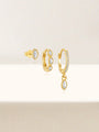 Gold plated sterling silver earring set: stud, hoop with marquise stones, drop hoop with zirconia. Beaded edges.