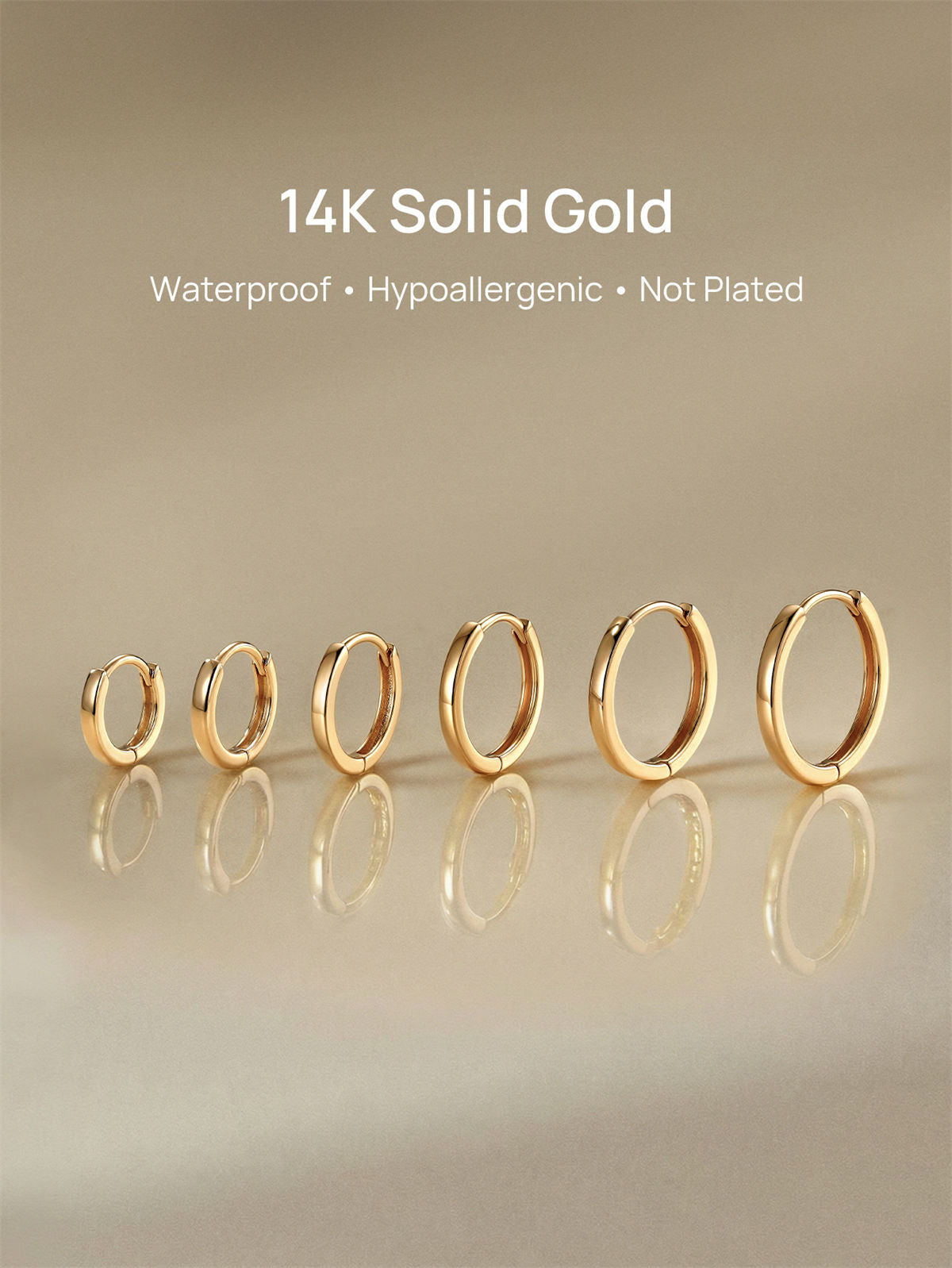 KOSINER 14K Solid Gold Minimalist Glossy Hoop,waterproof, tarnish-proof and hypoallergenic for sensitive ears