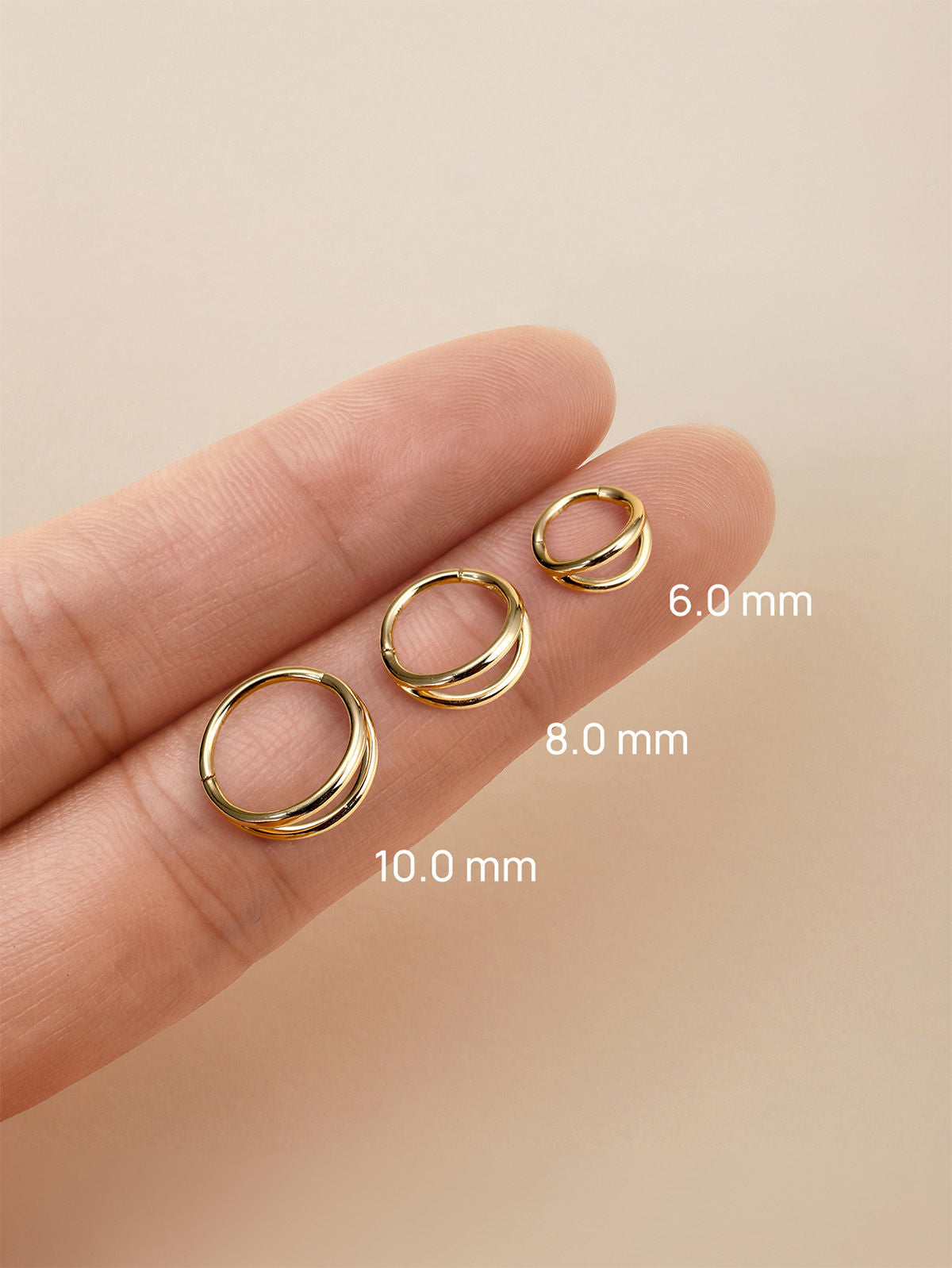 KOSINER 14K Solid Gold Minimal Gloss Double Layer Clicker Hoop, Nickel-Free Waterproof Sleep-Friendly Dainty Multi Piercing Jewelry for Women 6mm 8mm 10mm