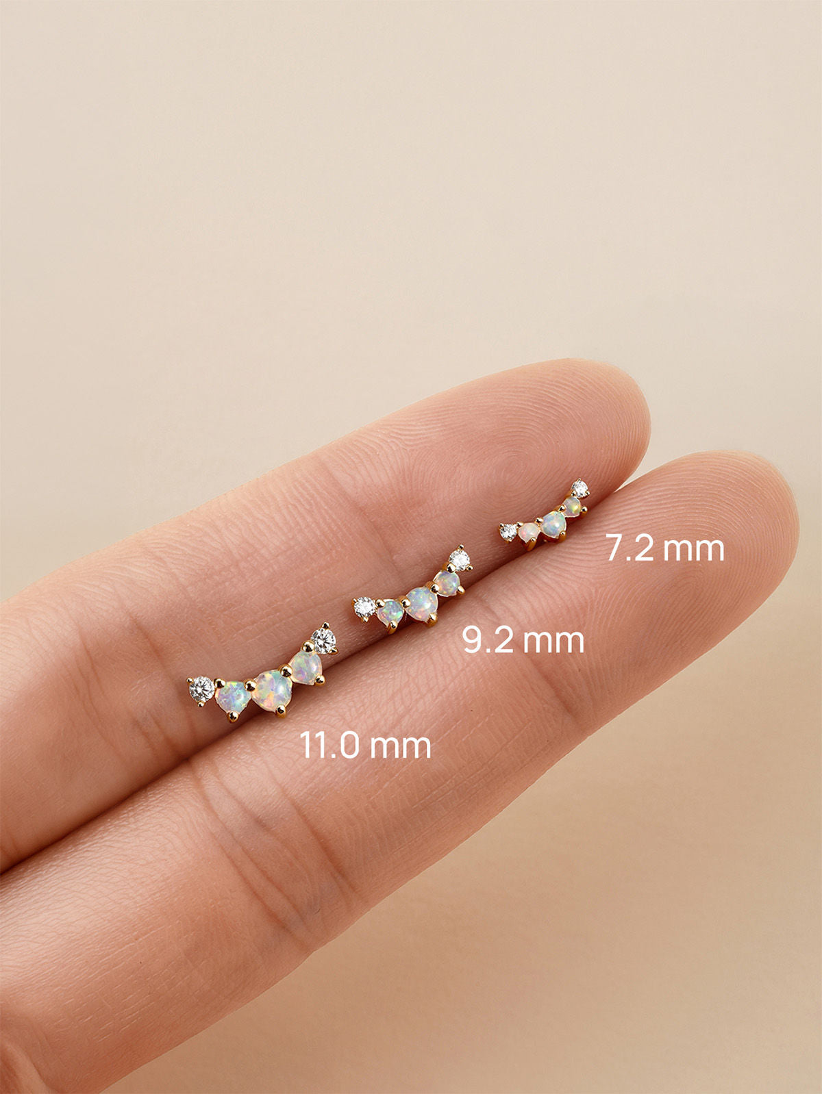 KOSINER 14K Solid Gold Three-Stone Opal Cluster Curved Flat Back Piercing Stud, Nickel-Free Waterproof Dainty Rainbow Opal Cartilage Earring for Multi Ear Stack Piercing