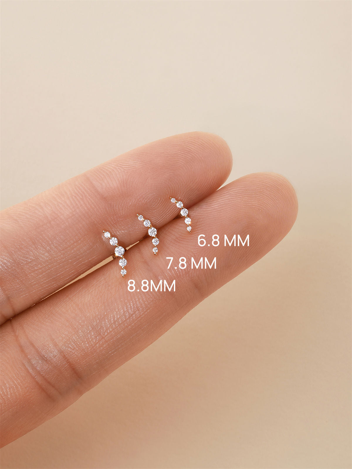 KOSINER Crescent Stud Sizes: 6.8mm / 7.8mm / 8.8mm 14K Gold Piercing Jewelry