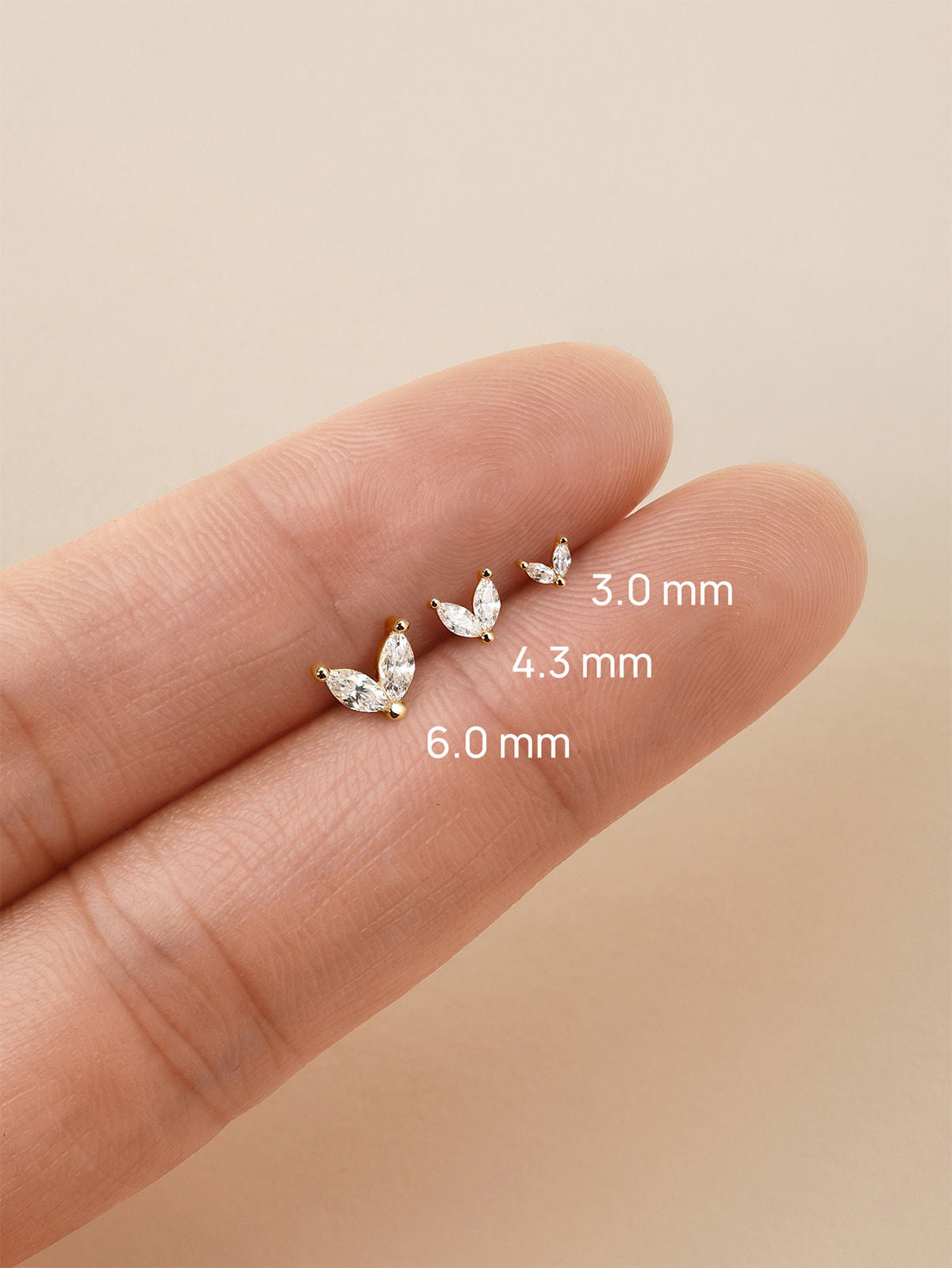 KOSINER 14K Solid Gold Minimal Marquise CZ Butterfly Wing Flat Back Piercing Stud, Nickel-Free Waterproof Dainty Elegant Cartilage Earring for Multi Piercing Stack