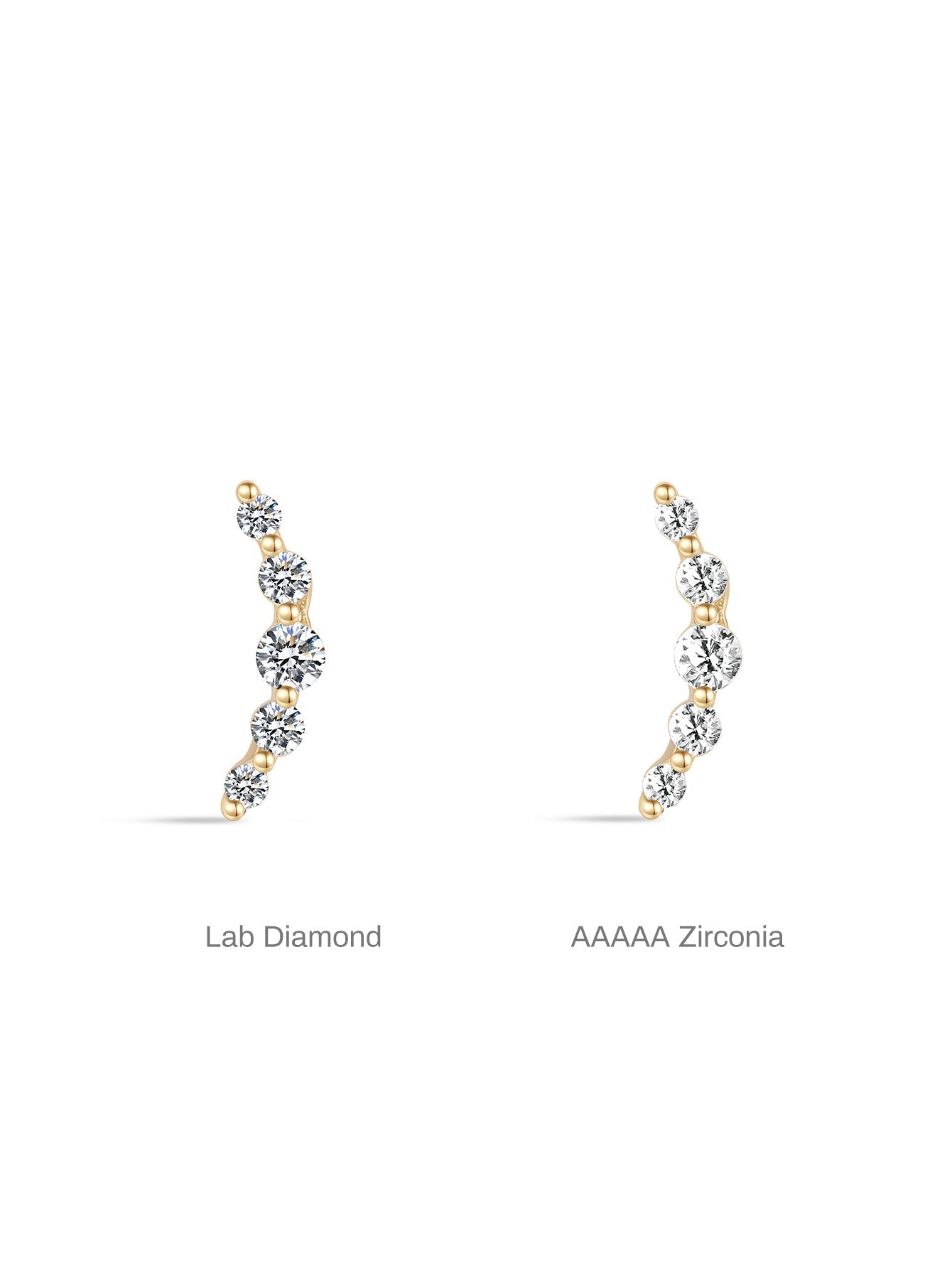 KOSINER 14K Solid Gold Dainty Pave Crescent Flat Back Stud