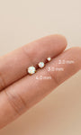 KOSINER 14K Solid Gold Minimal Round Prong-Set Opal Flat Back Piercing Stud, Nickel-Free Waterproof Tiny Rainbow Opal Cartilage Earring for Multi Ear Stack Piercing