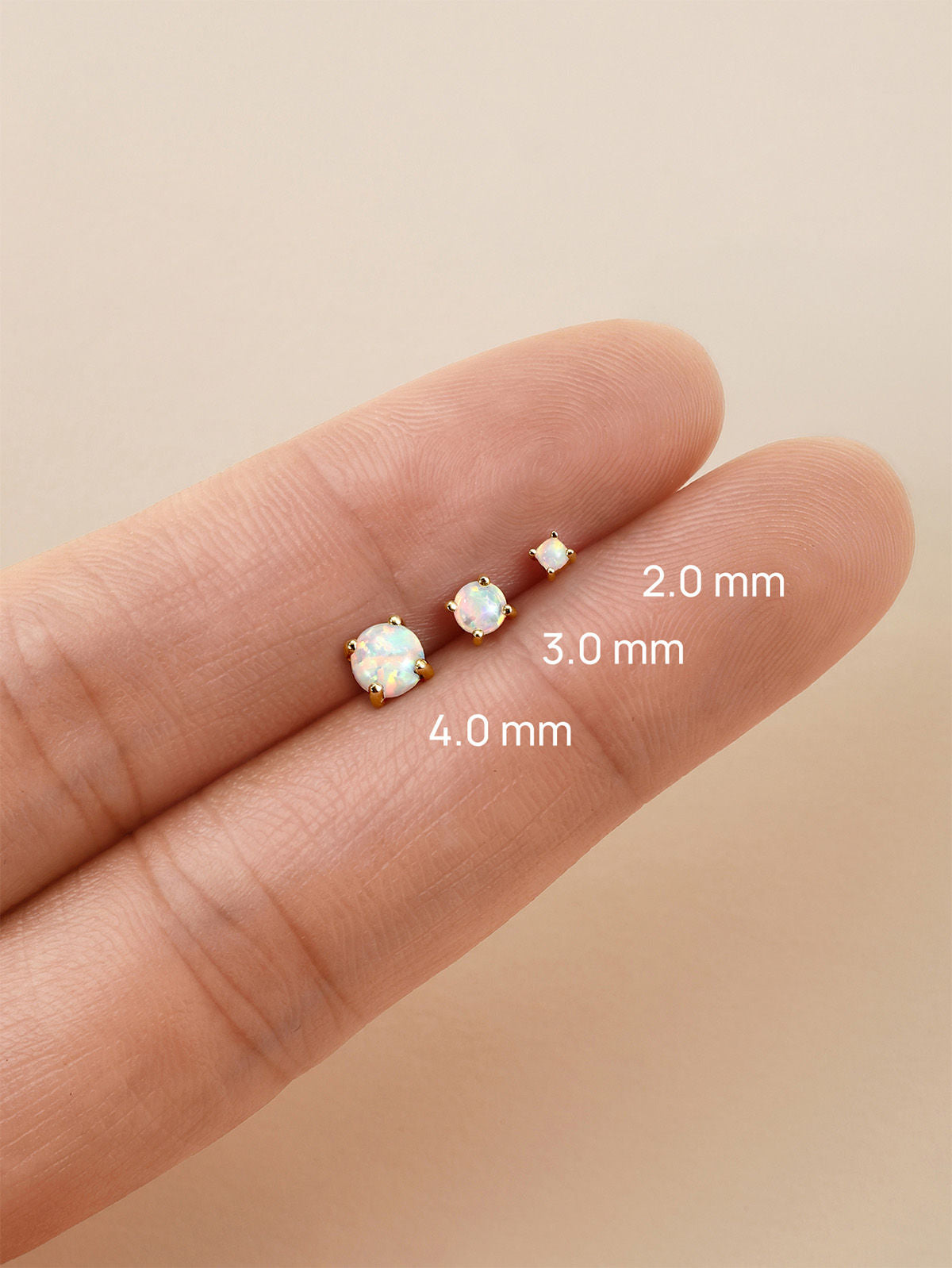 KOSINER 14K Solid Gold Minimal Round Prong-Set Opal Flat Back Piercing Stud, Nickel-Free Waterproof Tiny Rainbow Opal Cartilage Earring for Multi Ear Stack Piercing