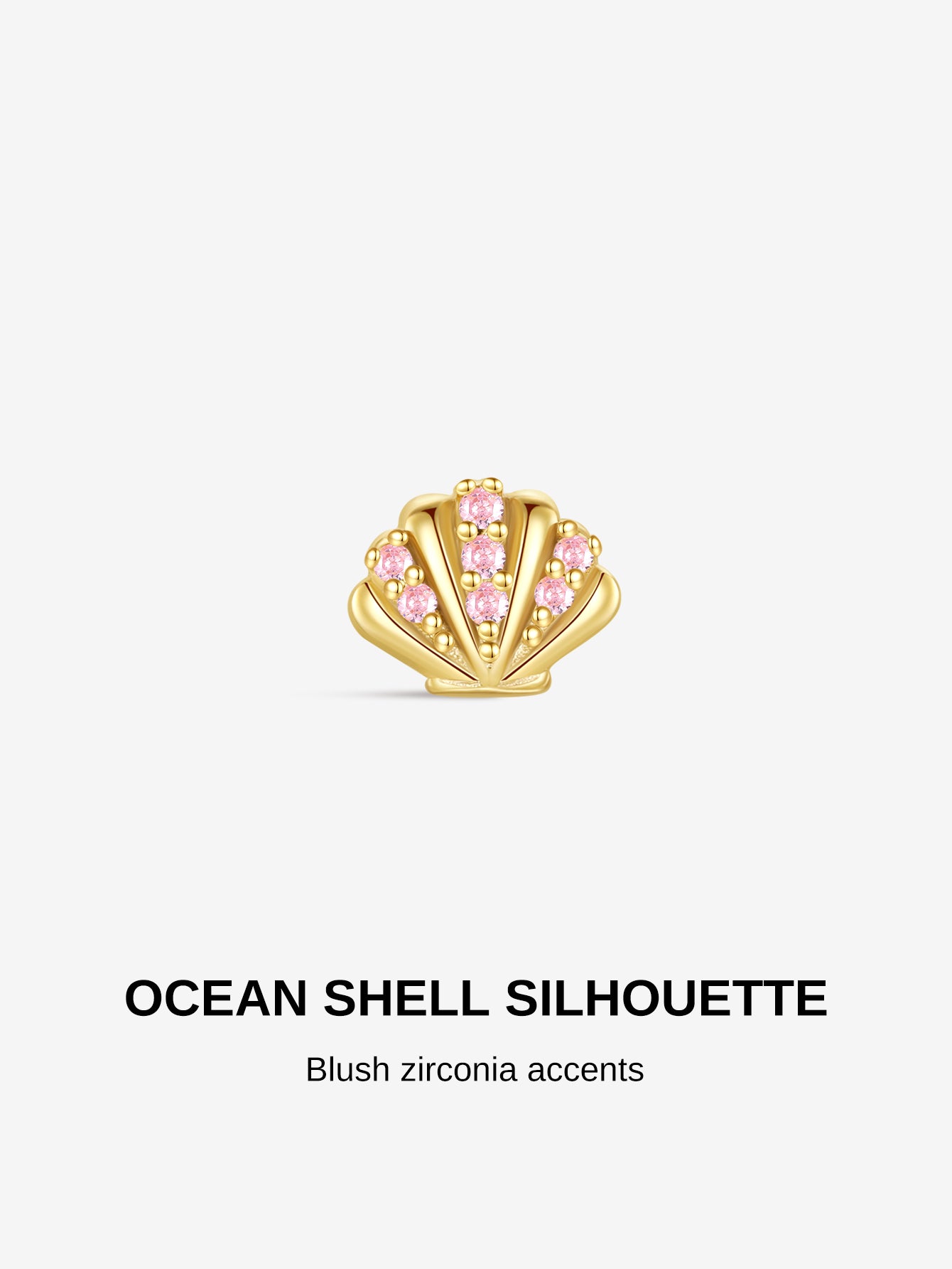 KOSINER Delicate ocean shell silhouette flatback stud with sparkling pink zirconia