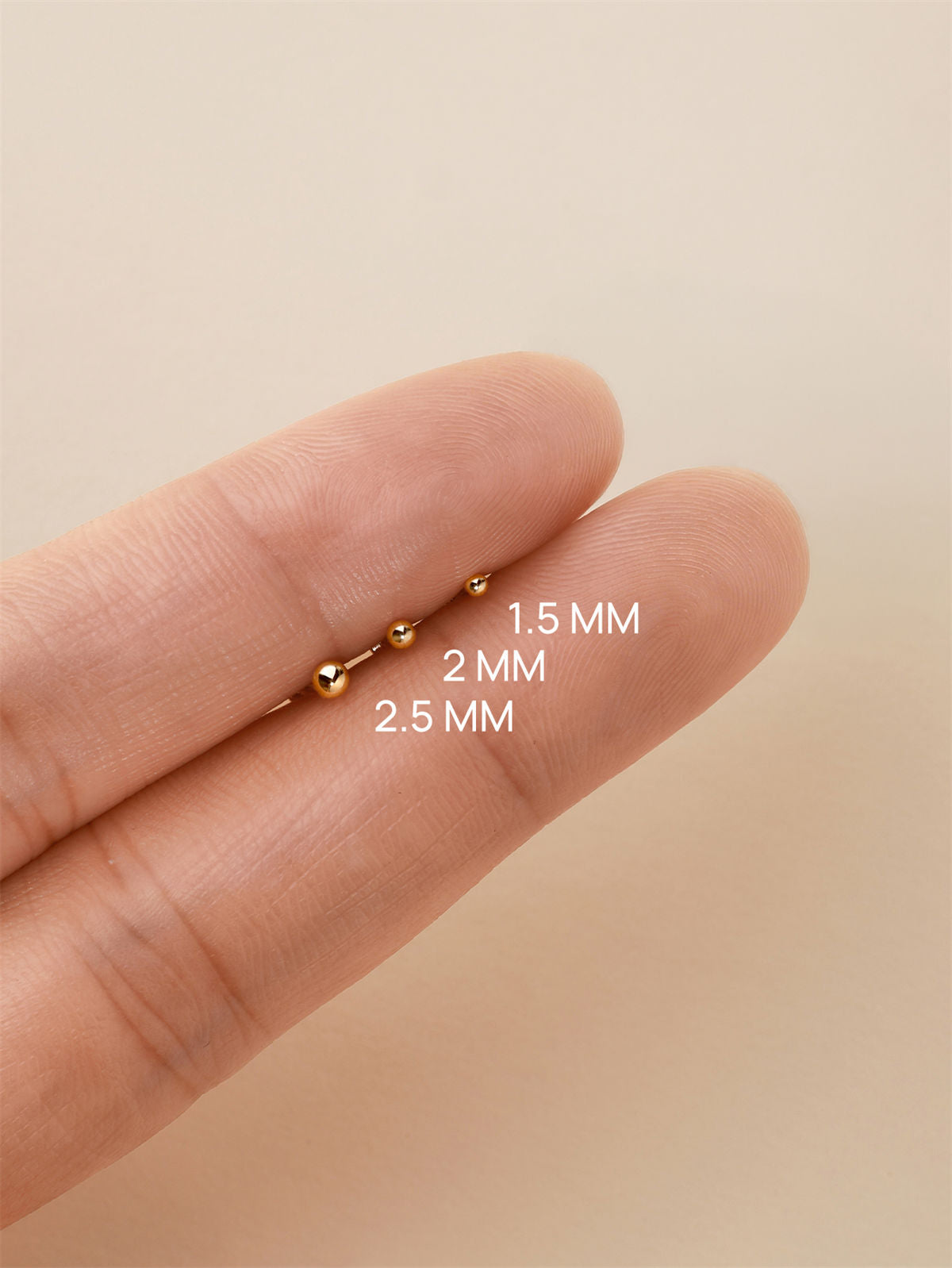 KOSINER 14K Solid Gold Classic Bead Flat Back Stud three size: 1.5mm, 2mm, 2.5mm