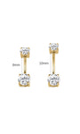 Side-by-side length comparison of 8mm and 10mm curved banana bar shafts for KOSINER classic double stone navel studs, clear dimension marking for post length selection