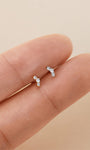 KOSINER 14K Solid Gold Delicate Pave Curved Flat Back Stud, pave cubic zirconia accent, elegant daily ear jewelry
