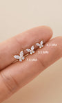 Three size butterfly ear studs (4.3mm/5.5mm/7.0mm) for kosiner curated ear stack layering