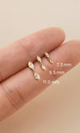 KOSINER Double Marquise Bezel Flat Back Stud Full Sizes 7.3mm 9.5mm 11.0mm, 14K Solid Gold Internal Thread Cartilage Piercing Stud