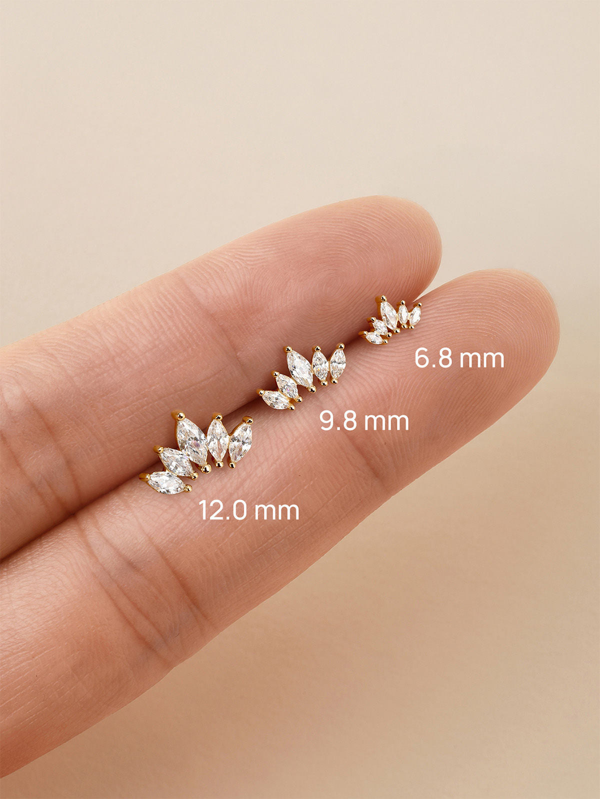 KOSINER 14K Solid Gold Crown Marquise Zircon Ear Piercing Stud,waterproof,hypoallergentic,no plated.