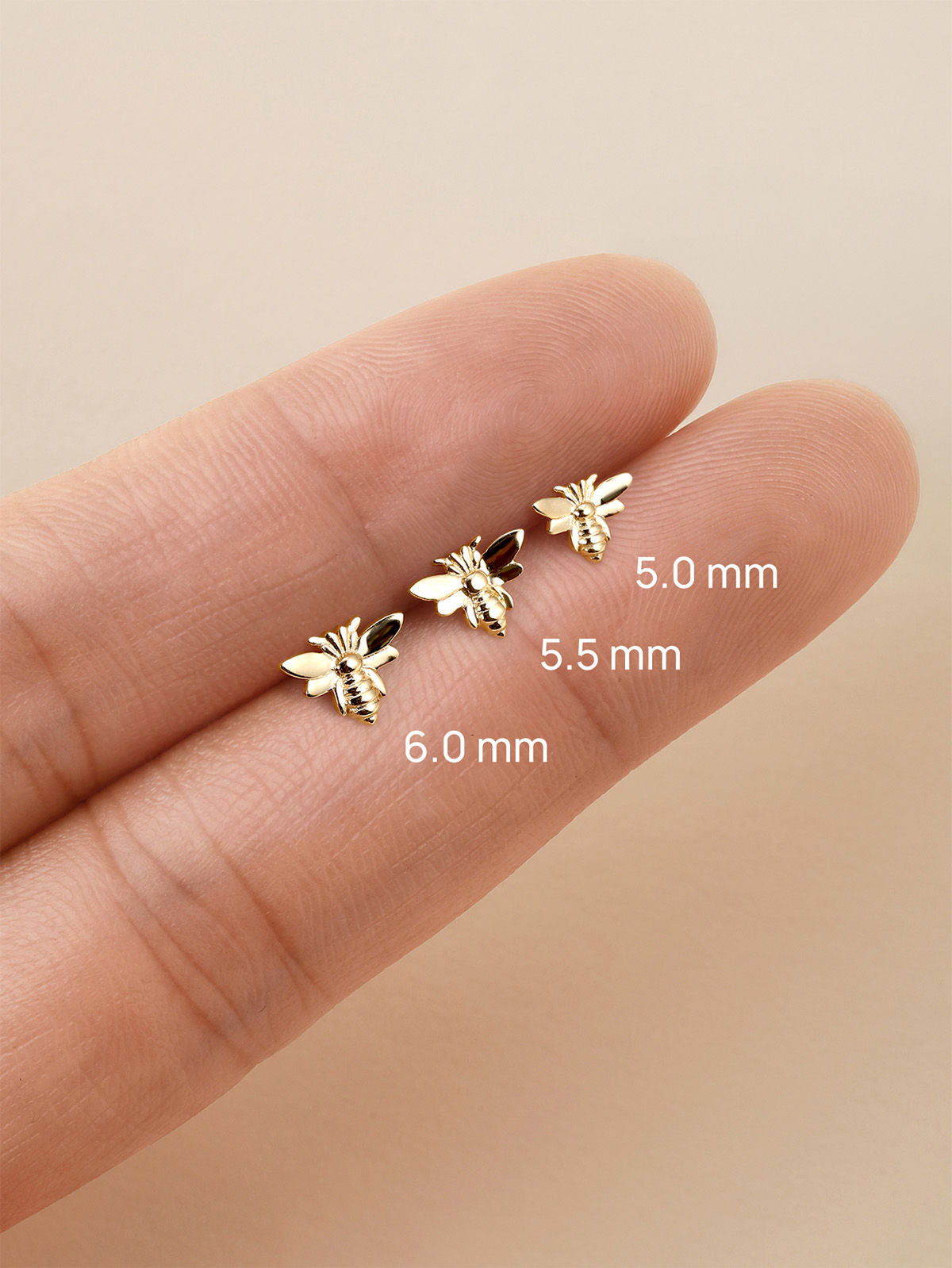 Dainty 5.0/5.5/6.0mm 14K Gold Bee Flat Back Stud, Multi Piercing Helix Conch Ear Stack Jewelry