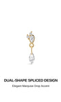 Dual-shape spliced design 14K solid gold flat back piercing stud, elegant marquise drop cz accent delicate cartilage earring