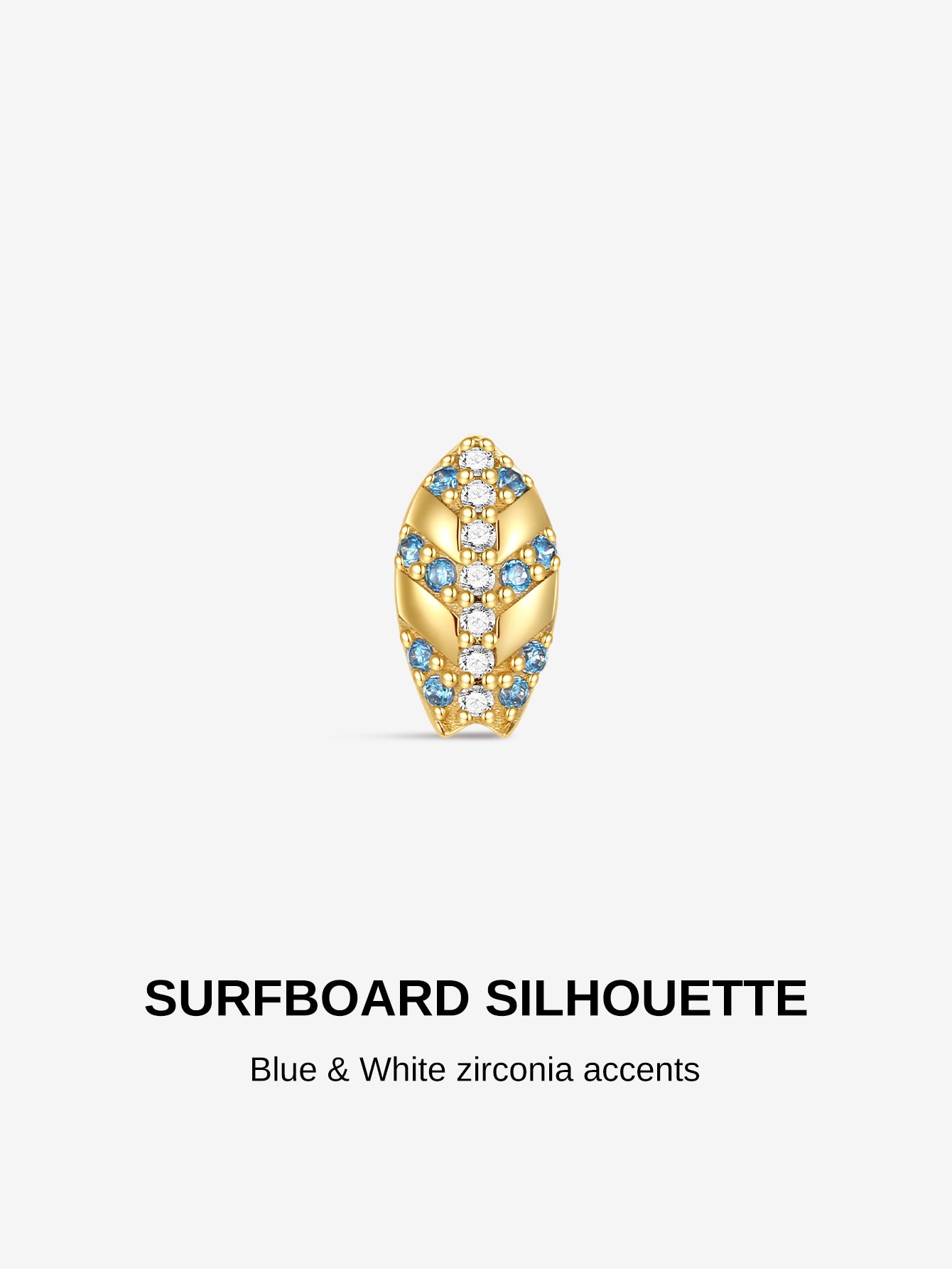 KOSINER Gold plated surfboard stud with blue and white cubic zirconia