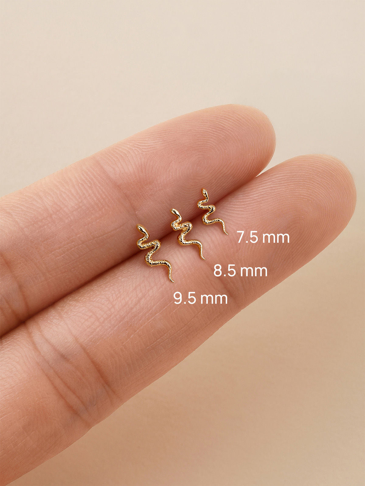 KOSINER 14K Solid Gold Dainty Textured Snake Flat Back Piercing Stud, Nickel-Free Waterproof Vintage Animal Cartilage Earring for Multi Ear Stack Piercing