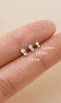 KOSINER 14K Solid Gold Double Clear CZ Ear Stud, Internally Threaded Flat Back Piercing Jewelry