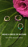 KOSINER Gem Garden 14K Solid Gold Twisted Marquise Green Chalcedony Daith Clicker Hoop, Round Clear CZ Accent Cartilage Piercing Ring, Hypoallergenic Seamless Click Closure for Daith Helix