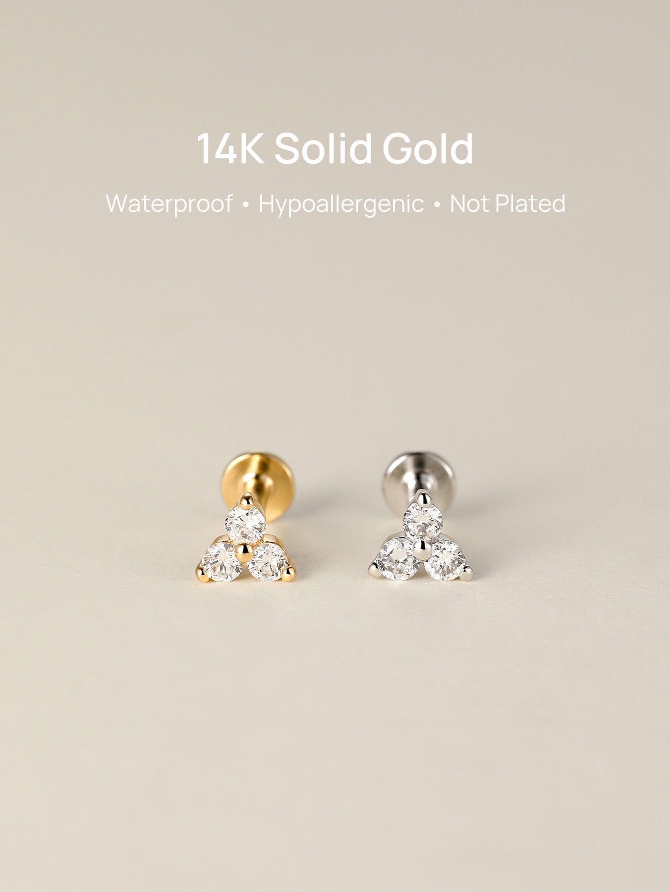 Glänzender Trinity-Ohrstecker aus 14-karätigem Gold