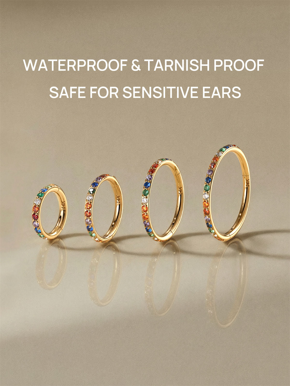 KOSINER rainbow zirconia hoop, perfect for helix, conch, tragus and curated ear stacking
