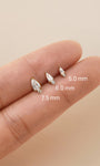 KOSINER Minimal Pear Flat Back Stud Full Sizes 5.0mm 6.0mm 7.5mm, 14K Solid Gold Internal Thread Cartilage Piercing Earring