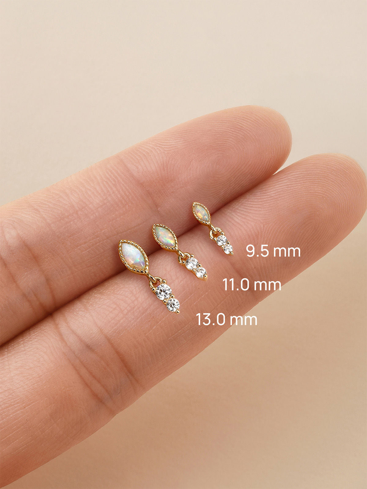 KOSINER 14K Solid Gold Dainty Marquise Opal Drop Flat Back Piercing Stud, Nickel-Free Waterproof Elegant Dangling Opal Cartilage Earring for Multi Ear Stack Piercing