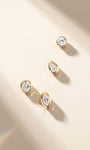 KOSINER 14K solid gold bezel-set lab-grown diamond studs in round, oval, pear and marquise shapes