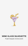 KOSINER Gold plated cocktail glass stud with purple triangular cubic zirconia