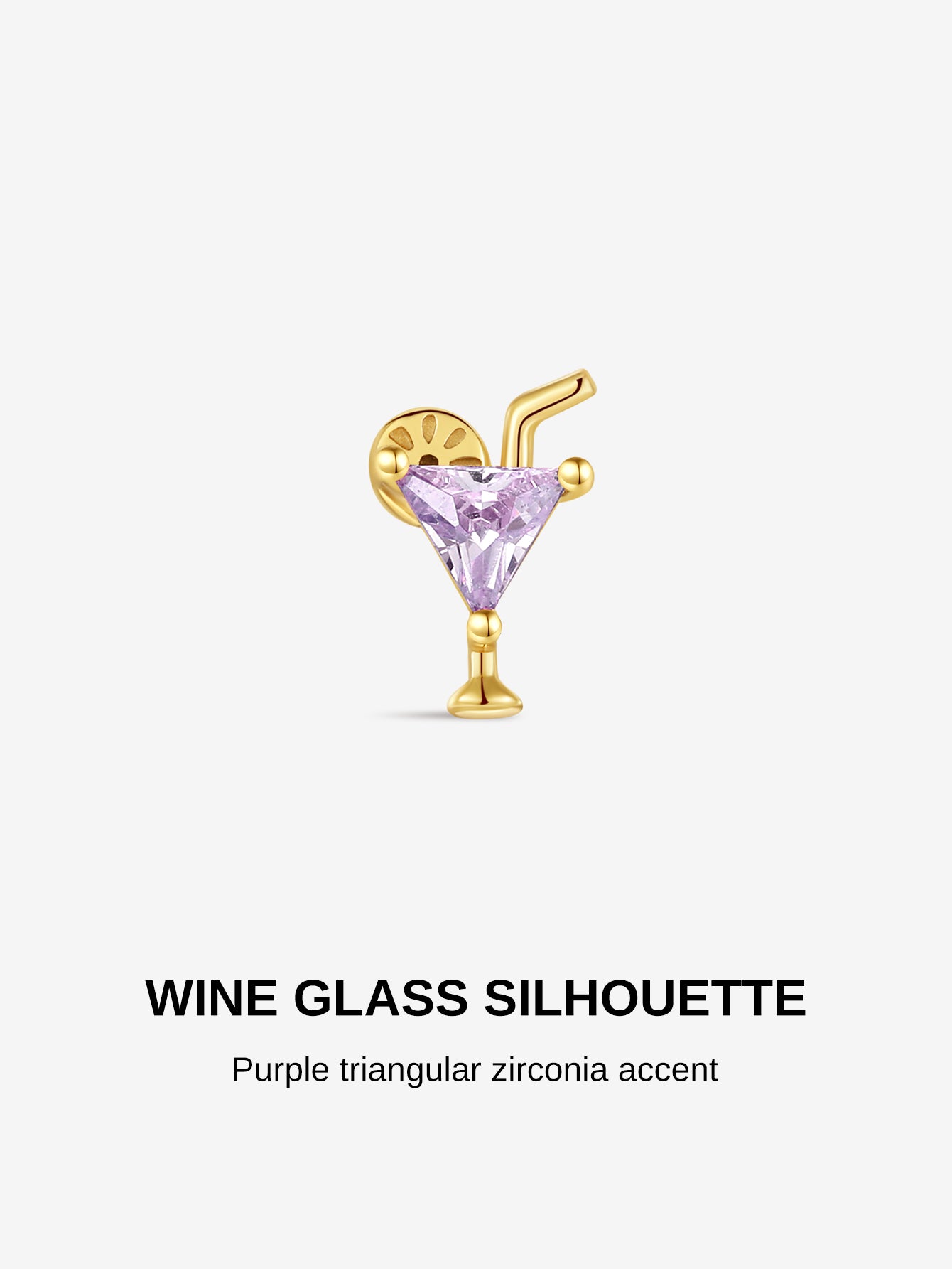KOSINER Gold plated cocktail glass stud with purple triangular cubic zirconia