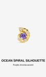KOSINER Delicate ocean spiral conch silhouette flatback stud with sparkling purple zirconia