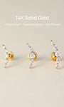 Kosiner Jewelry KOSINER 14K Solid Gold Delicate Pave Crescent Flat Back Stud