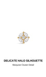 KOSINER delicate halo silhouette 14K solid gold flat back piercing stud, marquise cz cluster detail minimal cartilage earring design