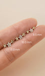KOSINER Flower Trio Stud Size Guide (9.5/10.0/11.0mm), 14K Gold Flat Back Piercing Earring